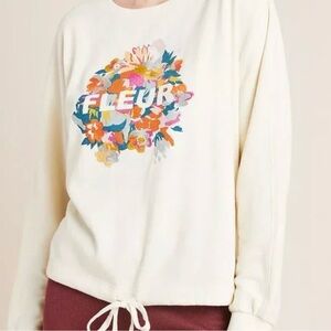 Anthropologie Saturday Sunday Fleur Tie-Waist Sweatshirt ivory embroidered Sz S
